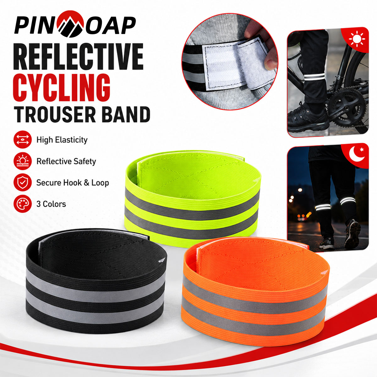 Cycling Gear Brands - PINMOAP 1/2 ชิ้น สายรัดขาจักรยานแบบสะท้อนแสง คลิปหนีบกางเกง สายรัดข้อเท้า